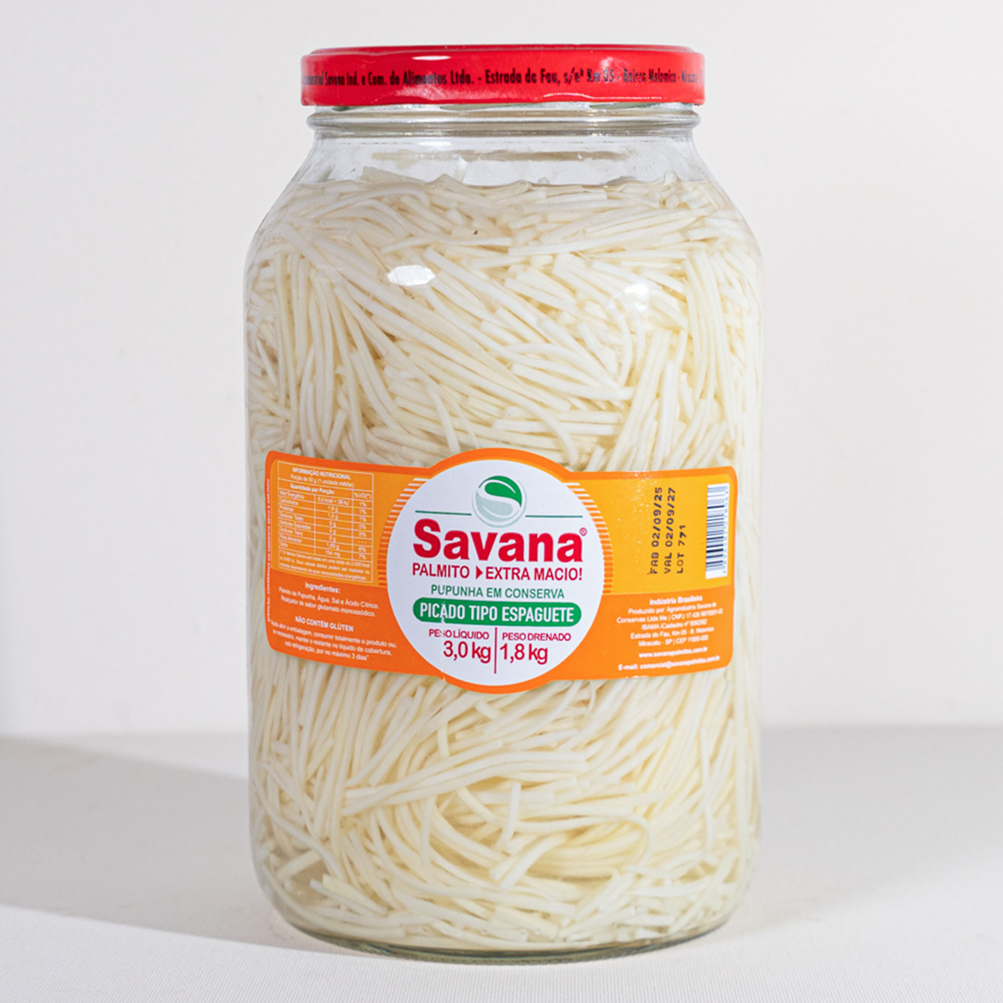 Palmito Pupunha Picado Tipo Espaguete | 1,8kg